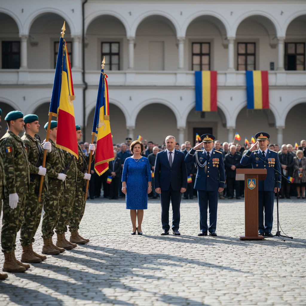 Ceremonie de Ziua Națională a României la Palatul Magna Curia din Deva, în parteneriat cu Batalionul 53 Geniu SCORILO