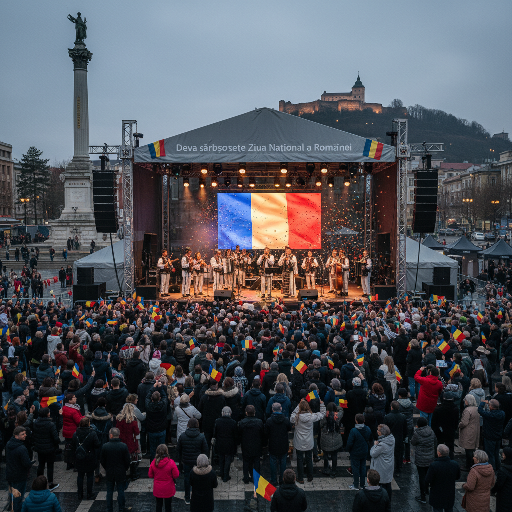 Deva celebrează Ziua Națională a României cu spectacol în Piața Unirii, avându-i ca invitați pe Nicolae Furdui Iancu și Paula Hriscu