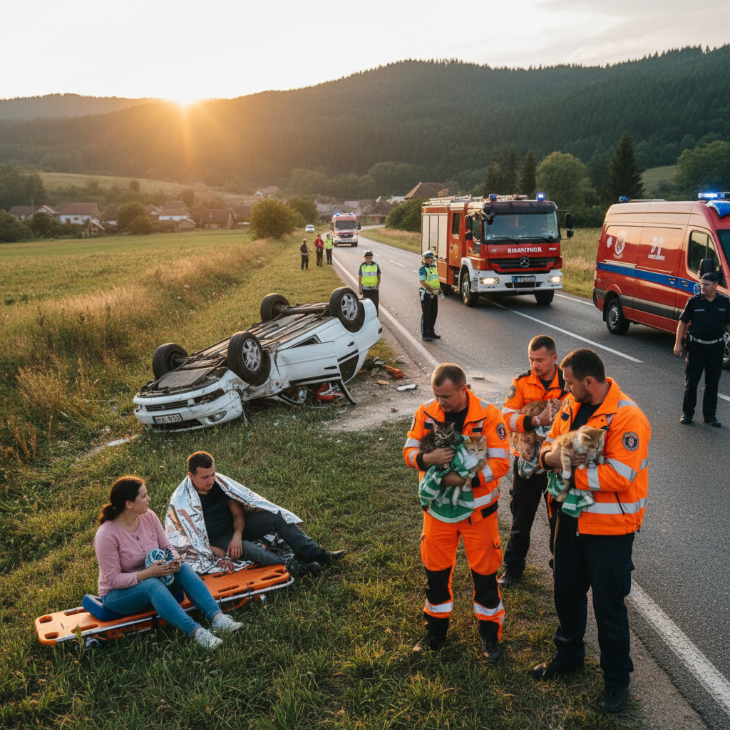Două victime și trei pisicuțe salvate în accidentul de pe DN76, între Sălăștioara și Fornădia
