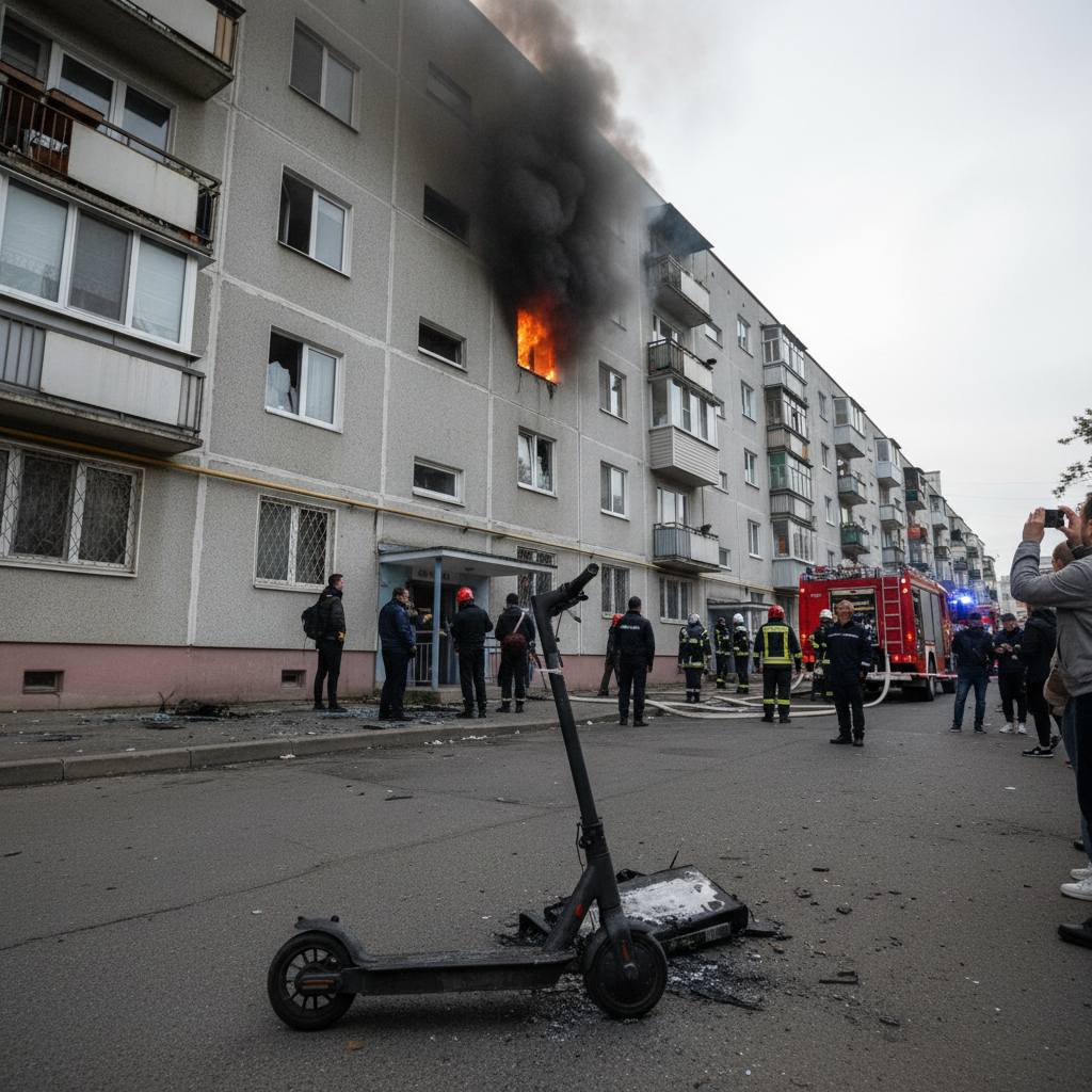Incendiu puternic într-un bloc, cauzat de bateria unei trotinete electrice